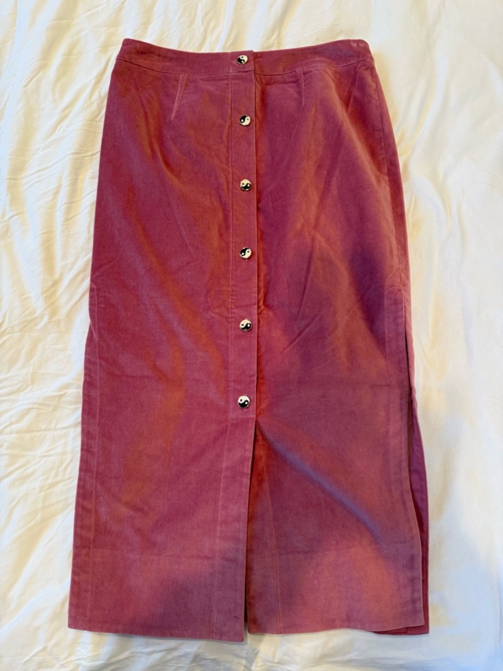 STAUD Button-Front Midi Skirt in Rose